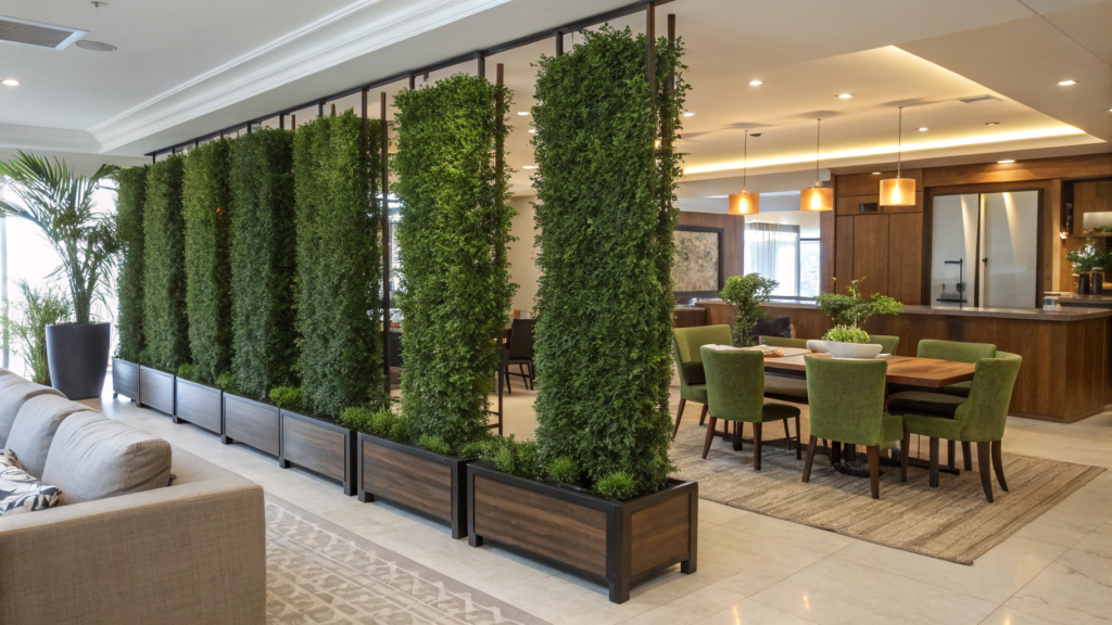 fake green wall plants Dividers to separate your living room area