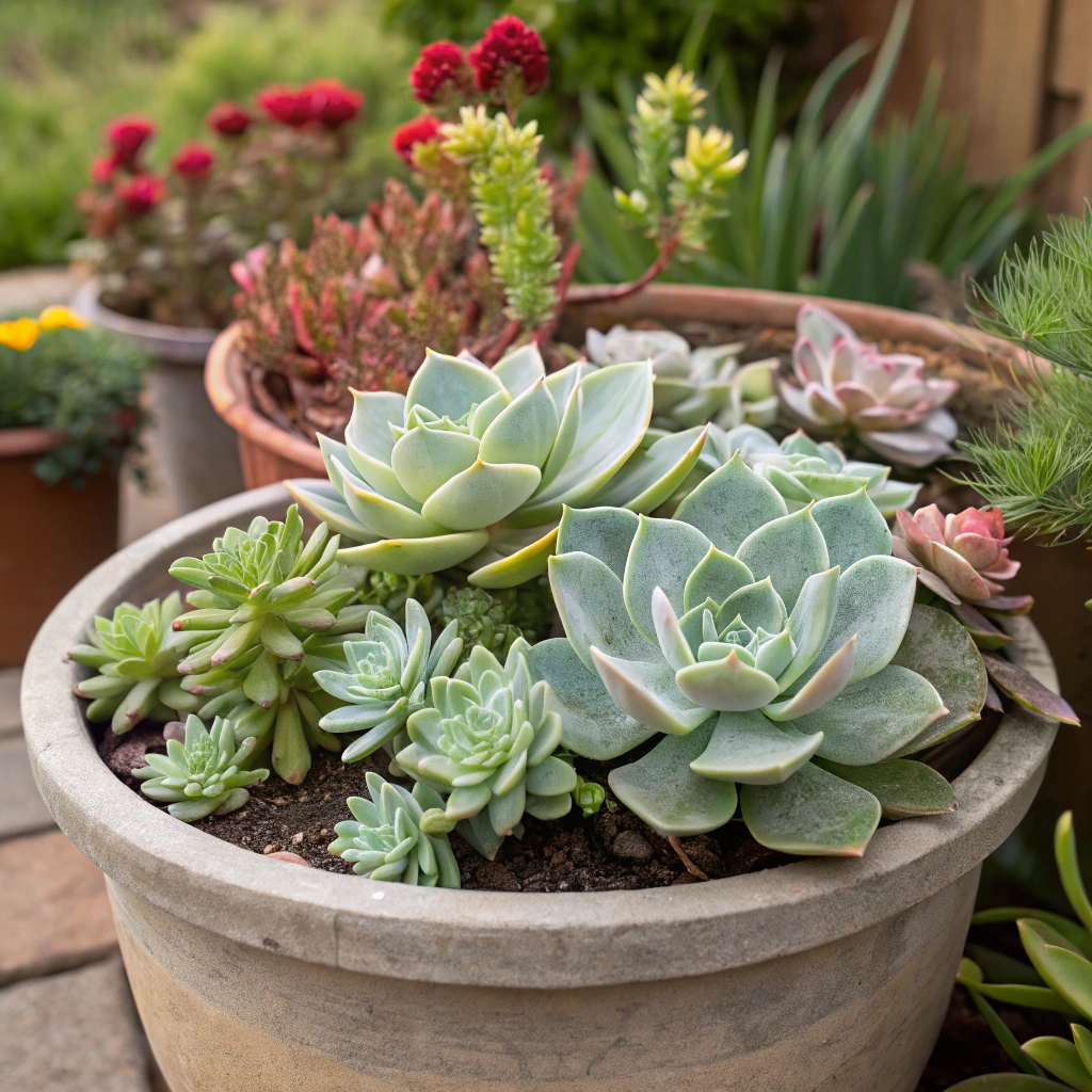 succulents-in-pot-in-a-garden- Outdoor
