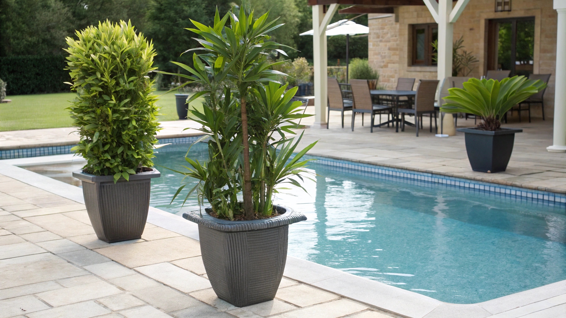 Artificial Plants besides Swimming Pool