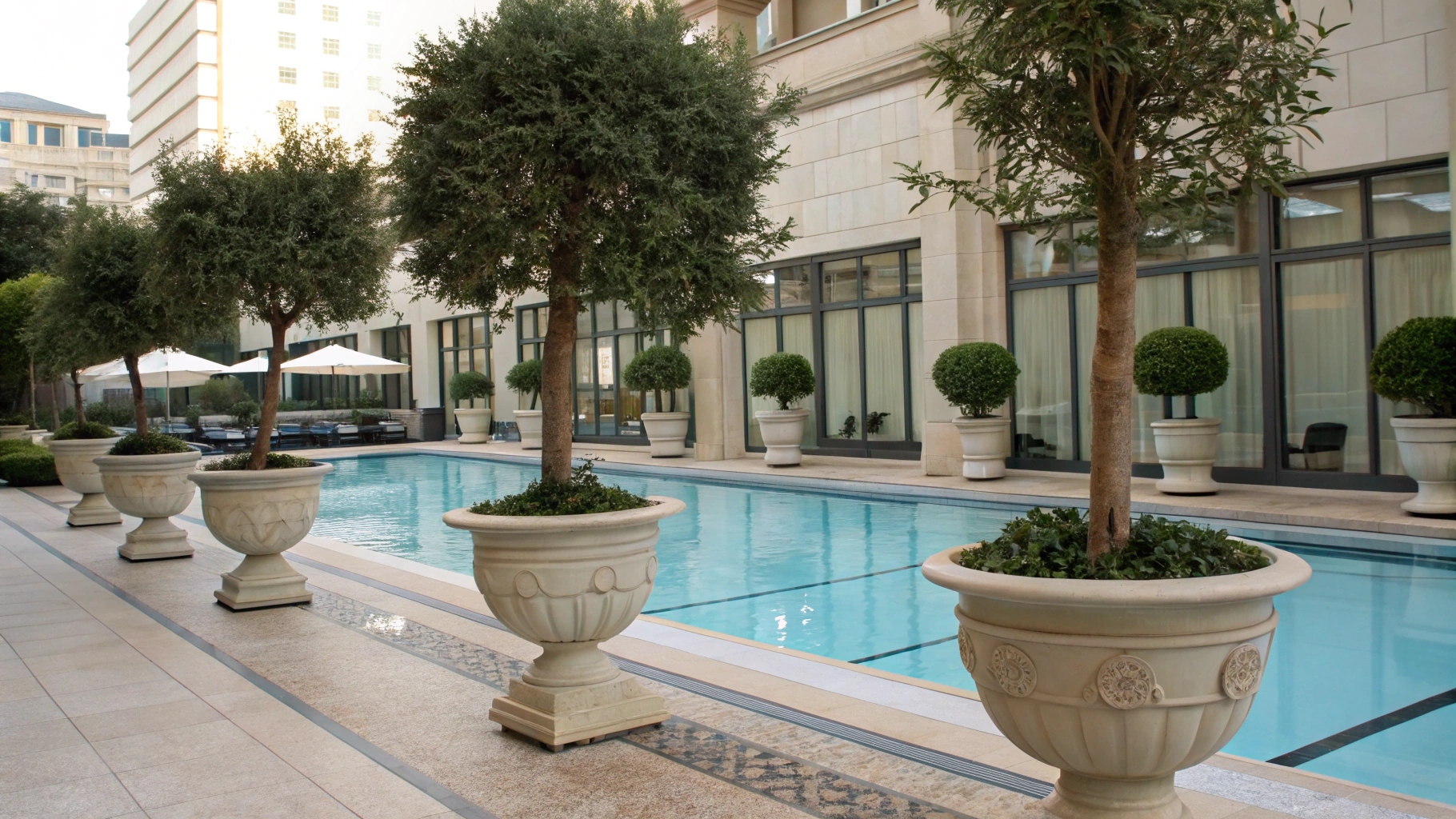 Fake Plants besides Swimming Pool