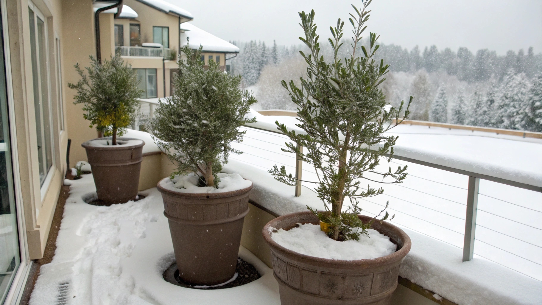 olive trees in pot outside