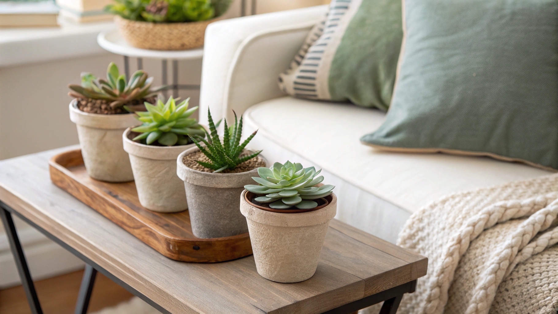 small potted faux succulents
