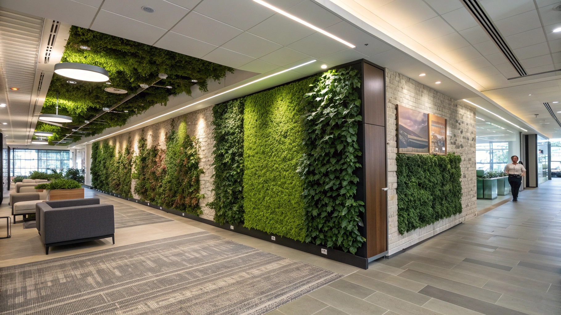 Faux green wall panels decoration