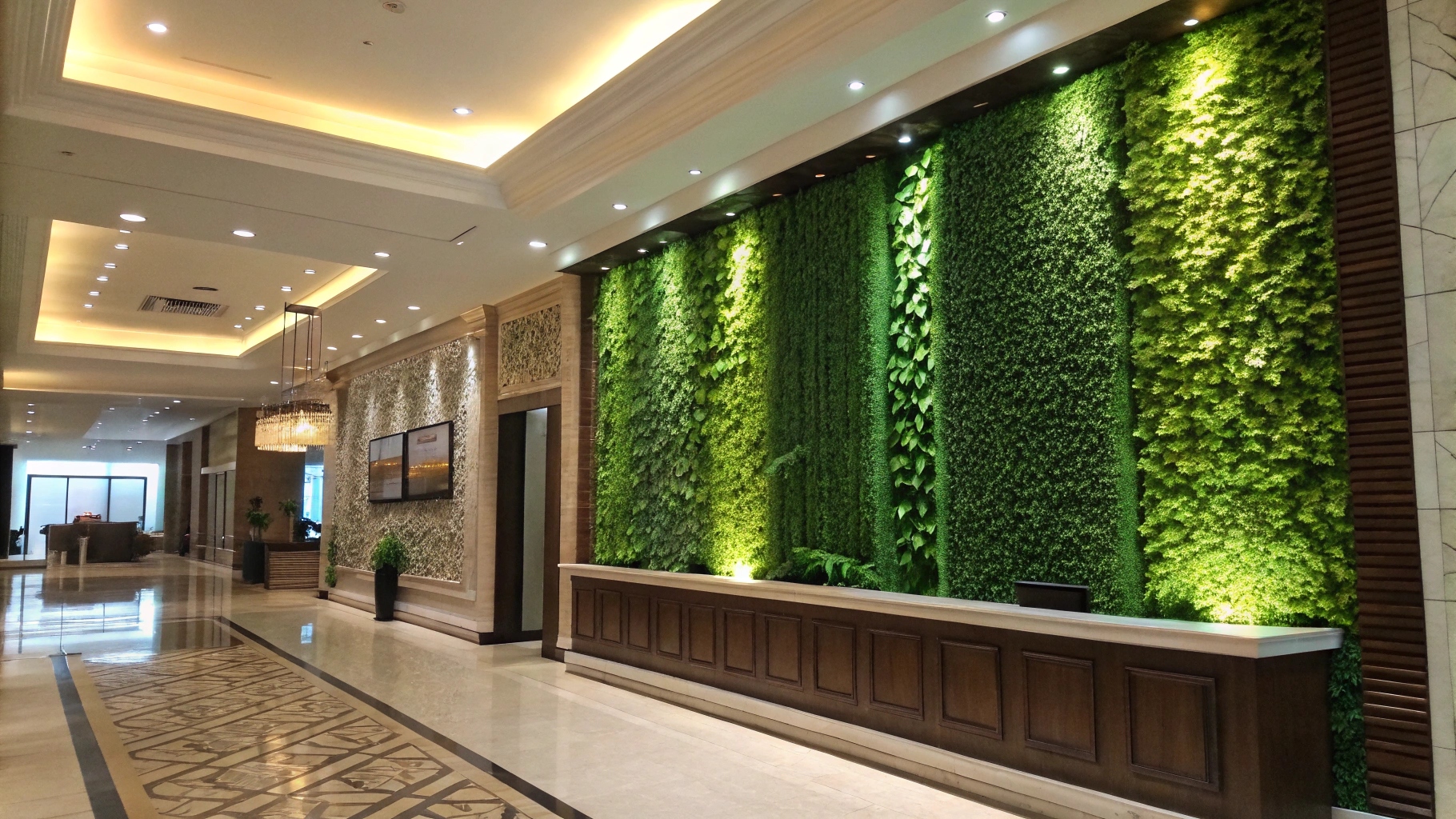 Install fake green wall panels in hotel