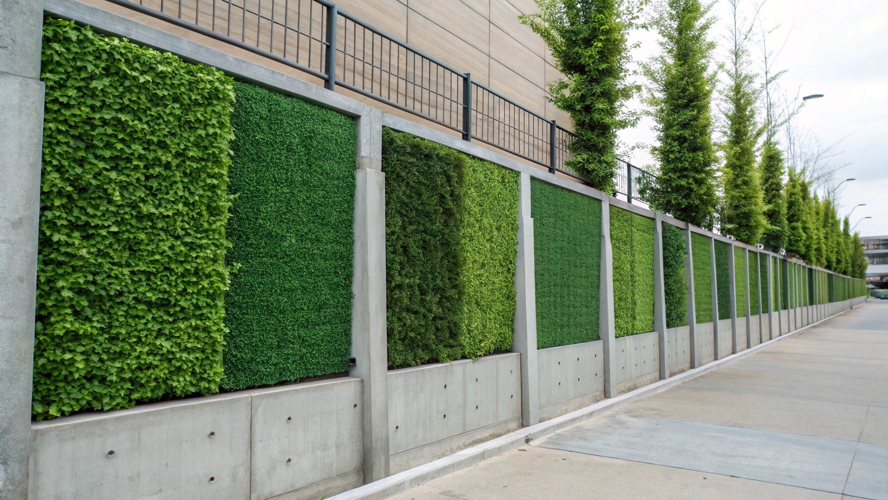 Install fake green wall panels on concrete walls