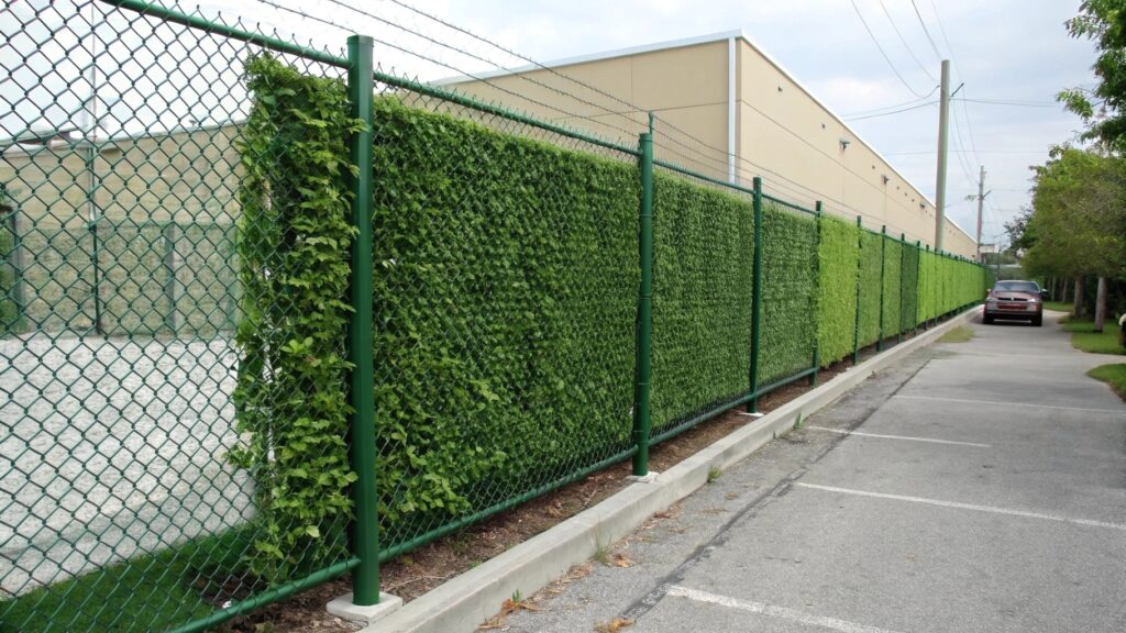 Fake Greenery Privacy Screen:install fake wall panels on fence