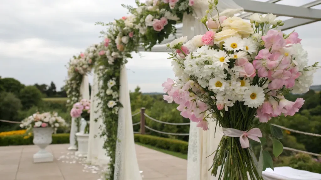 sweet-peas-and-daisy-flowers-for-outdoor-wedding-decoration