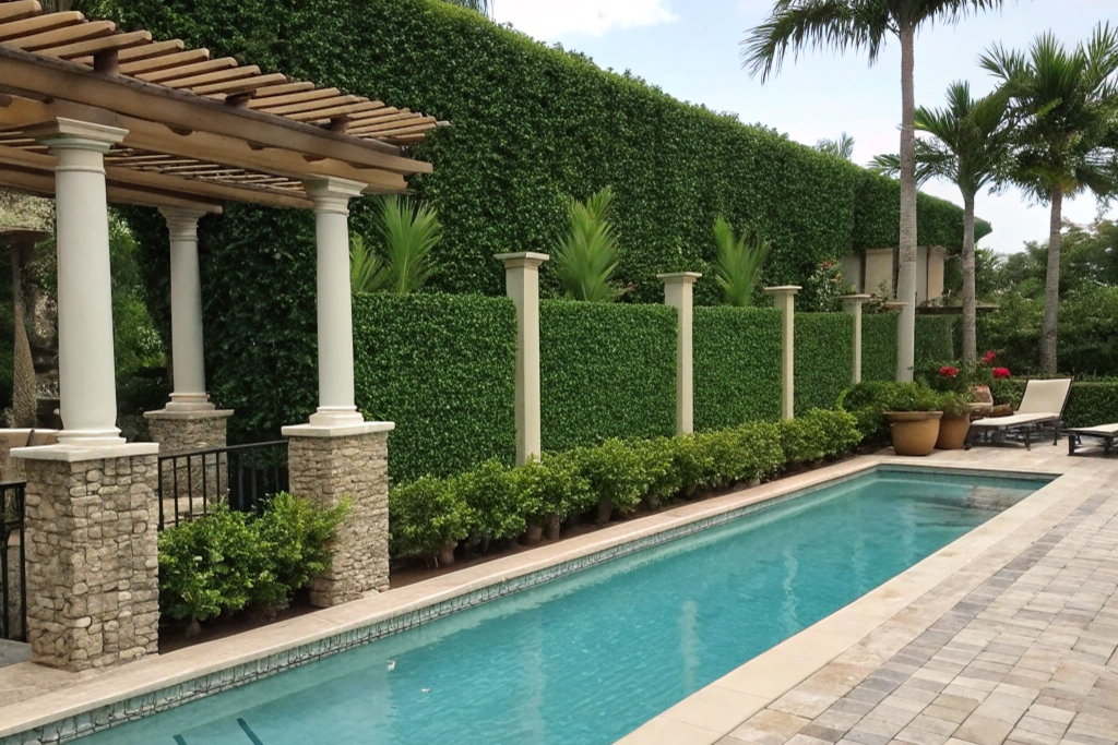 Artificial green wall for poolside