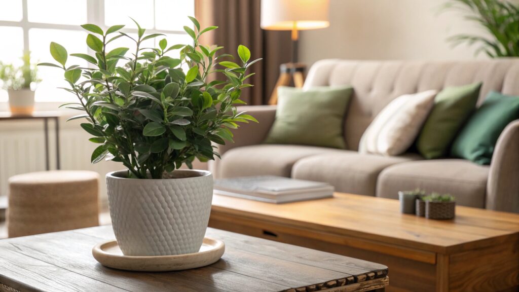 fake plants in living room for decoration