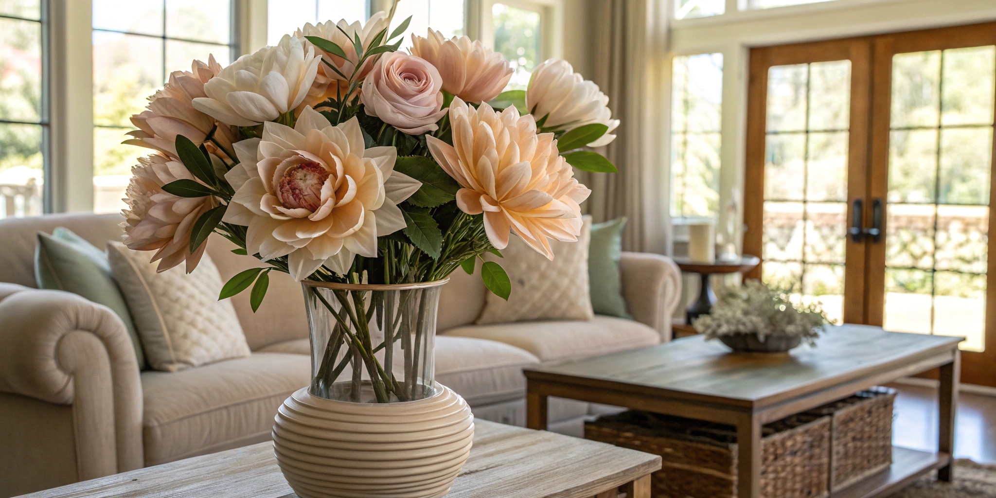 real-touch-decorative fake Flowers in living room