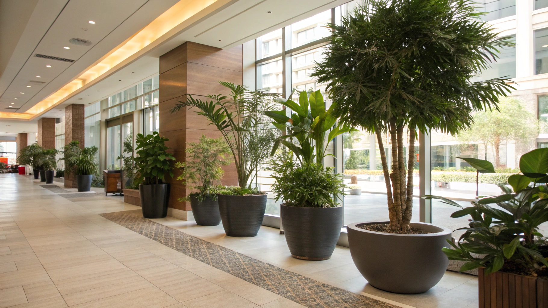 commercial interiors with artificial plants
