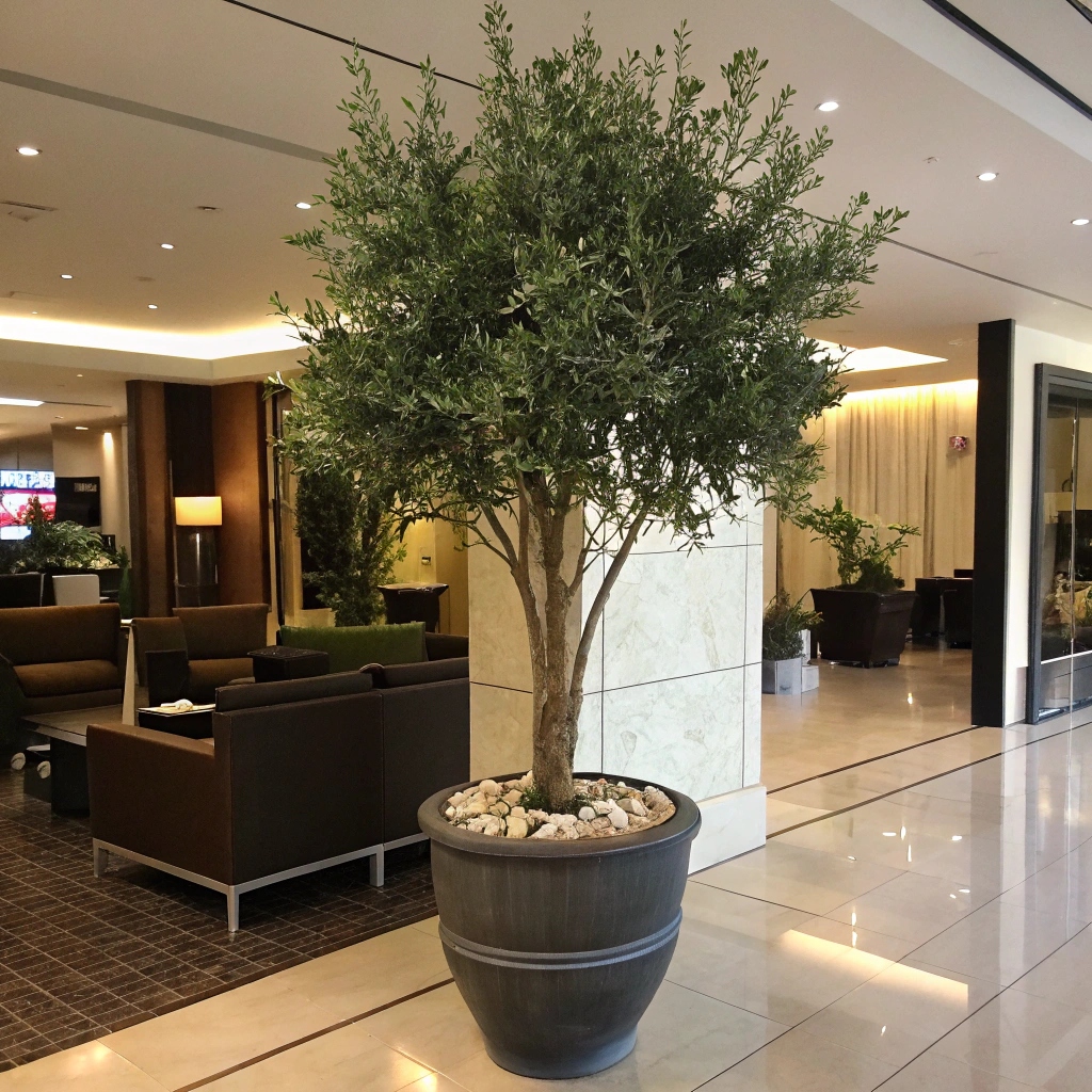 indoor potted fake olive tree