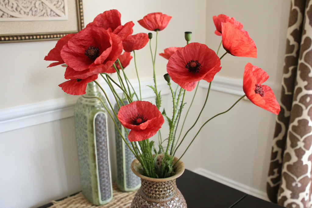 Artificial red poppy flowers