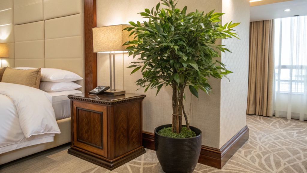 Fake plants in bedroom