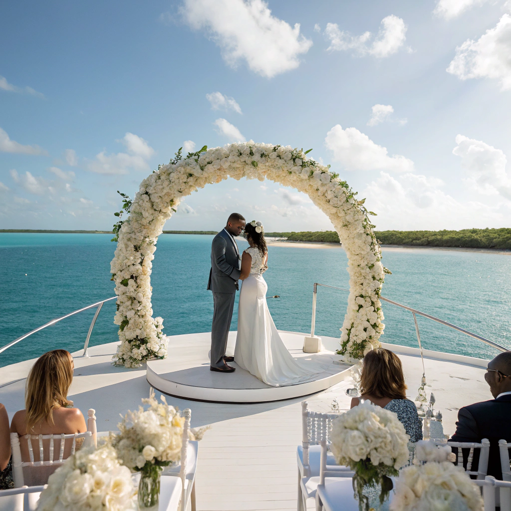 Luxury Yacht Ceremony with Wedding Flowers