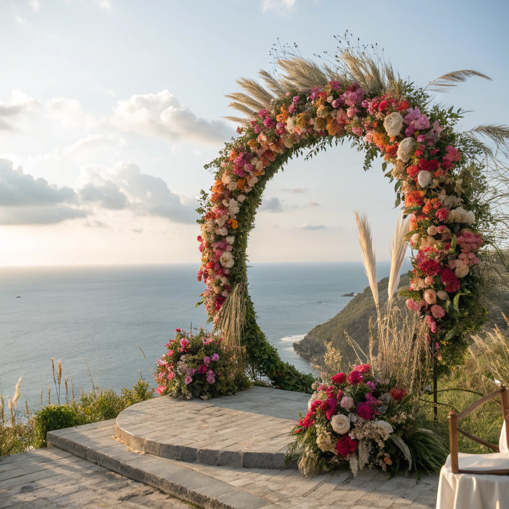 Ocean Cliff Ceremony with Wedding Flowers