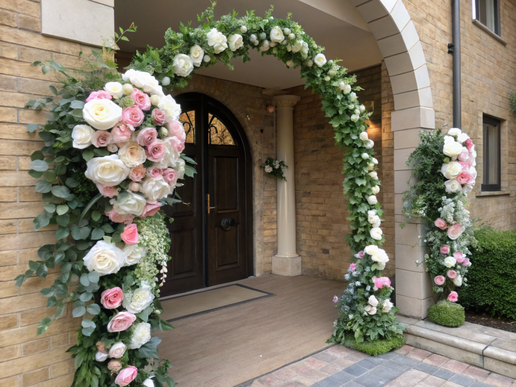 Realistic wedding arch decorations with artificial flowers