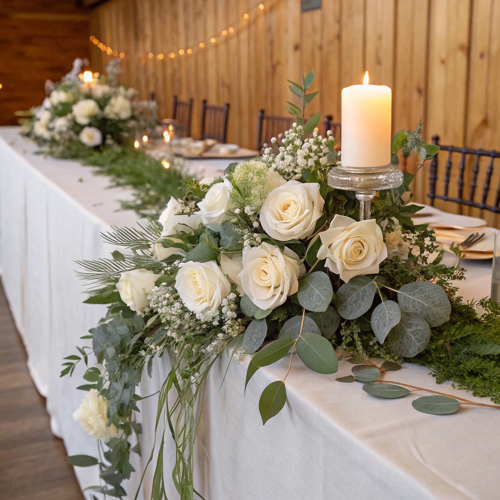 Reception Table Centerpieces with Artificial Wedding Flowers