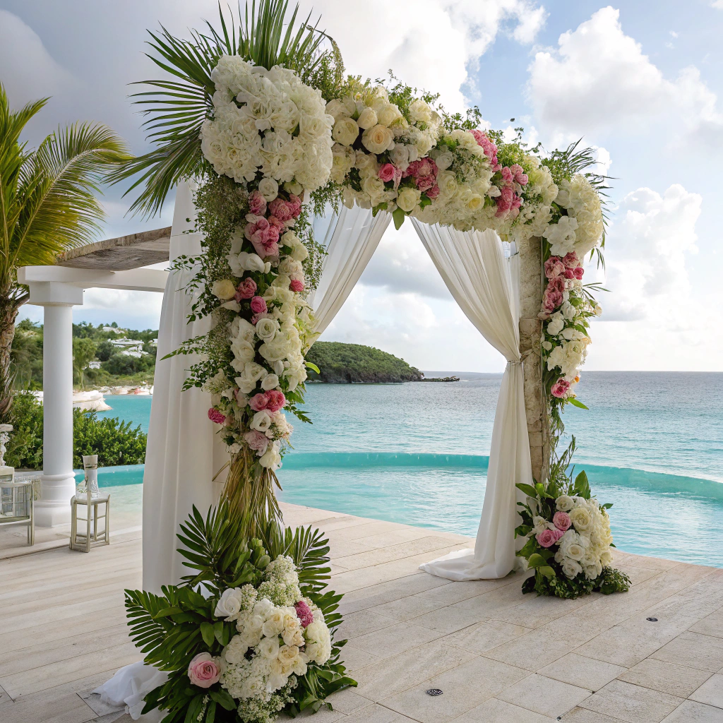 Tropical Villa Ceremony with Wedding Flowers