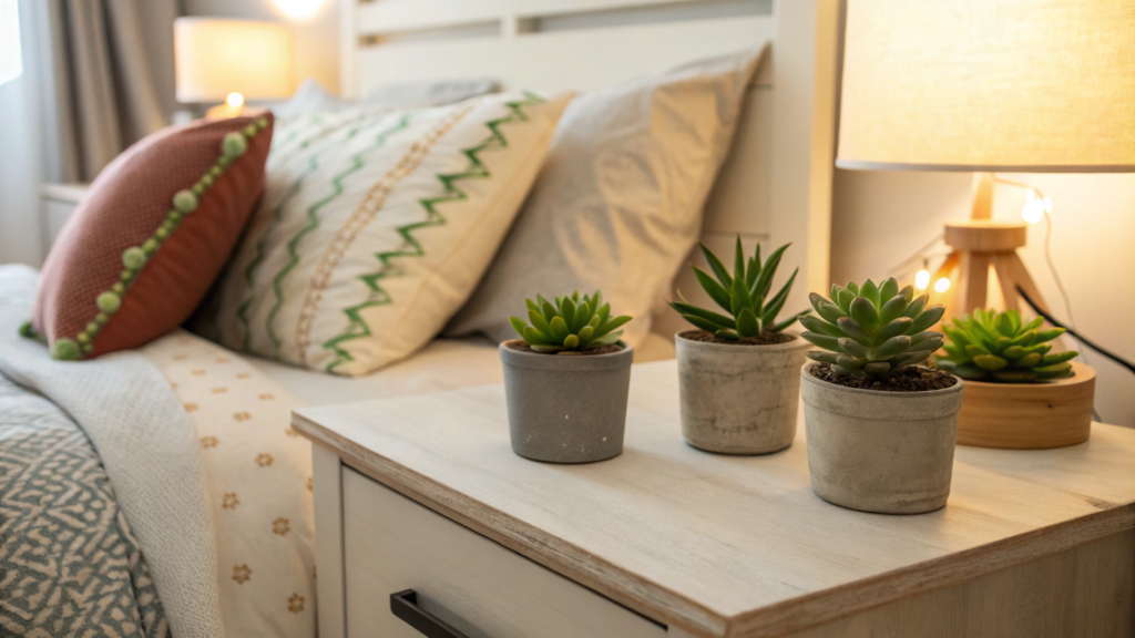 artificial succulents plants in bedroom