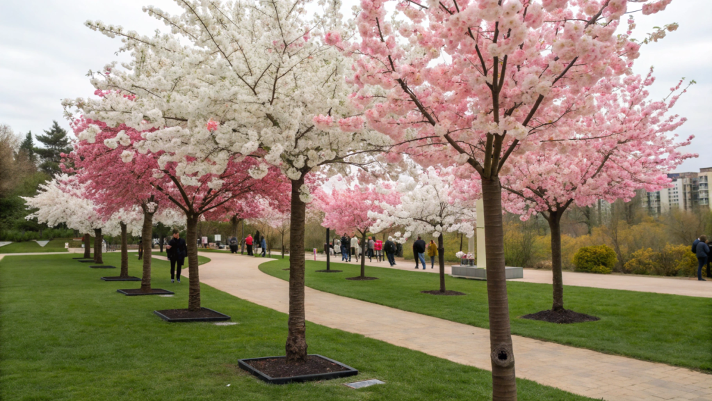 Artificial Cherry Blossom Trees in ground outdoor in a park