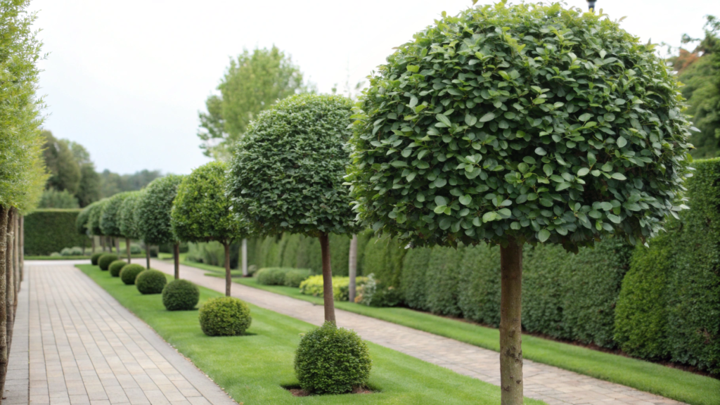 Artificial boxwood trees outdoor in ground