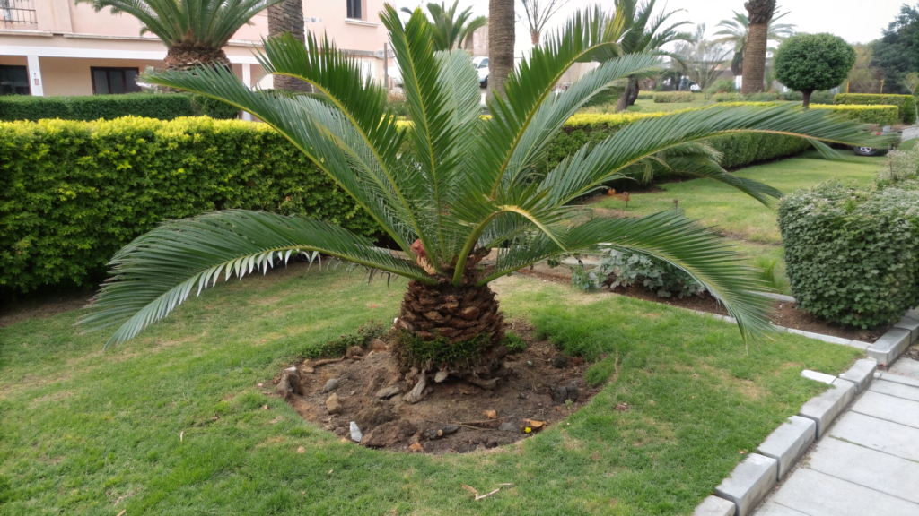 Bending and Shaping Branches and leaves of the fake tree in ground