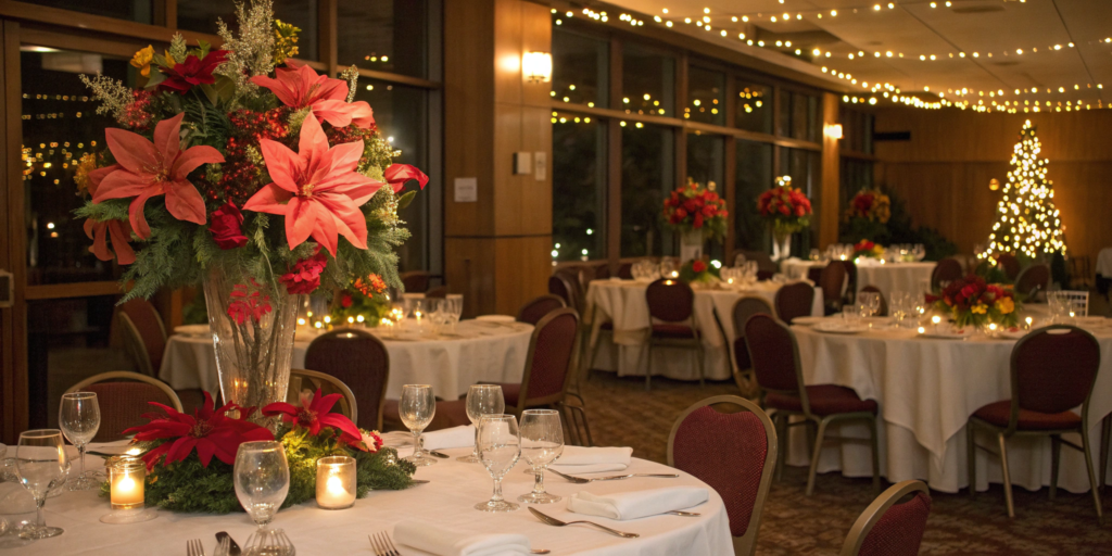 Holiday Parties and Festive Dinners With beautiful Artificial flowers Decoration
