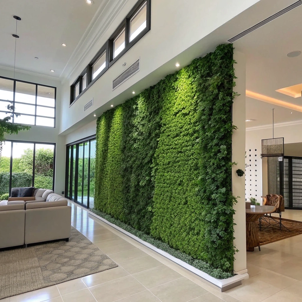 Modern Residential Interiors with faux green wall plants Modern Residential Interiors with faux green wall plants