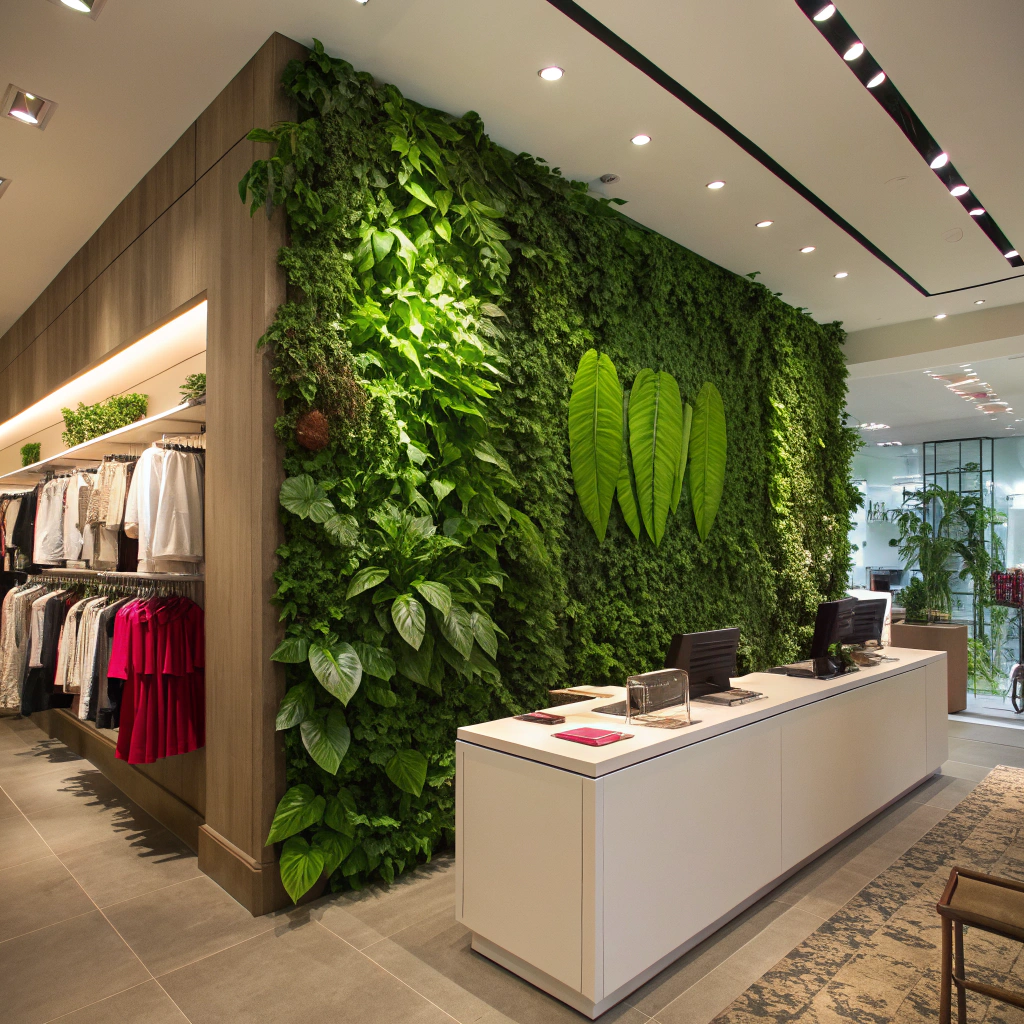 Retail & Commercial Spaces with fake green wall plants Retail & Commercial Spaces with fake green wall plants