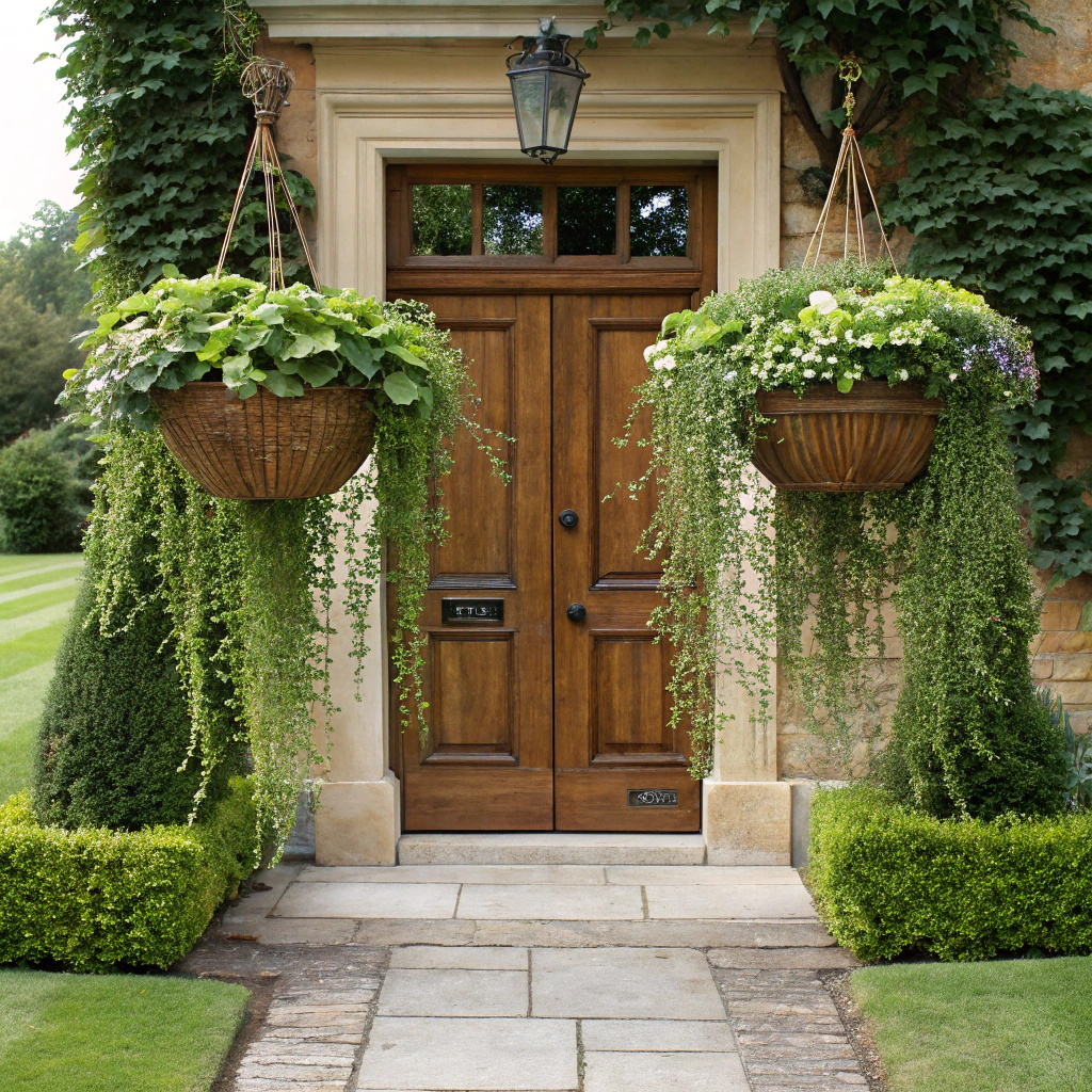 faux hanging baskets for Front Door Entrances