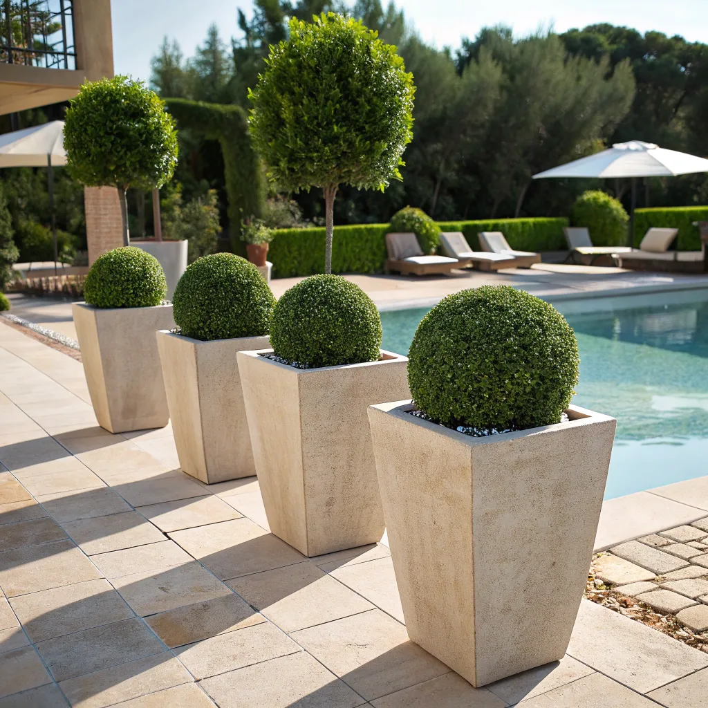 Patios_&_Poolside_Landscaping_Decoration_with_Faux_topiary_ball_Plants