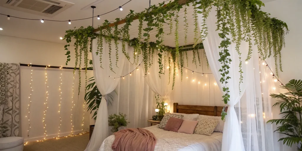 faux_vines_from_ceilings_for_bedroom_decoration