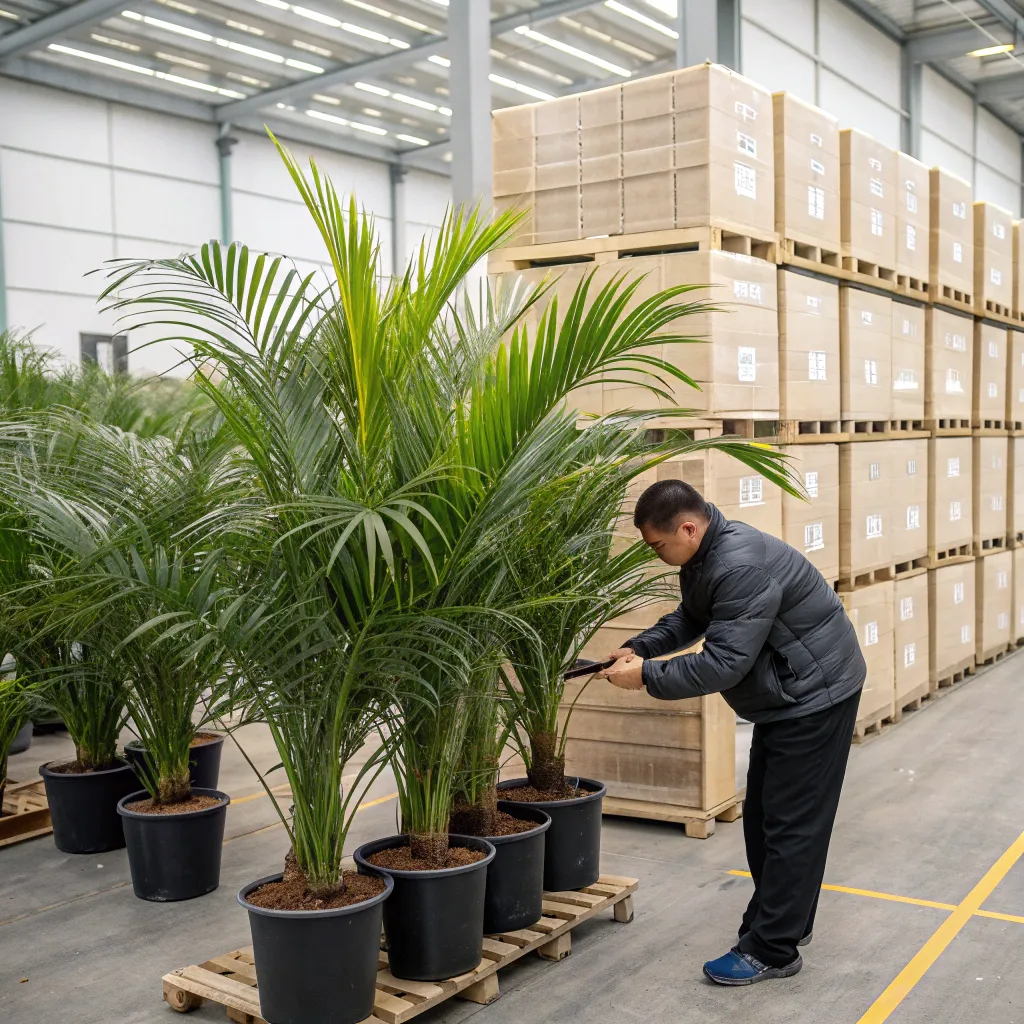 Final_Quality_Control_&_Packaging_of_Artificial_Kentia_Palm_Plants