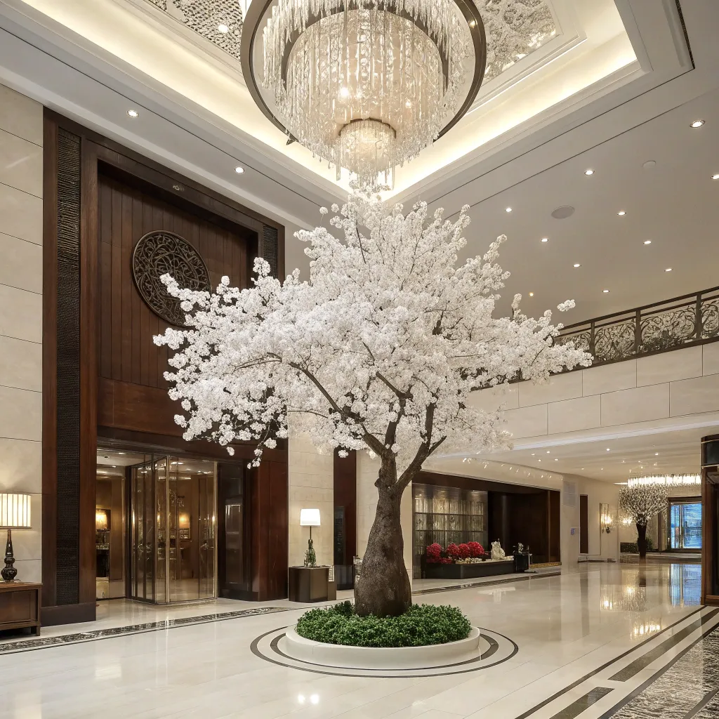 White_Cherry_Blossom_Artificial_Tree_Luxury_Hotel_Lobby_Centerpiece