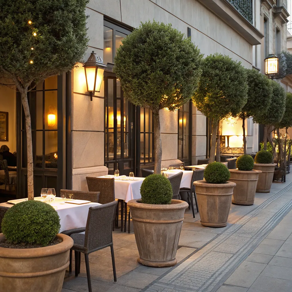 Artificial_topiary_trees_in_pots_with_lights_for_restaurant
